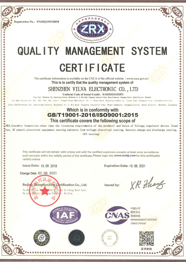 ISO9001 quality management system certification